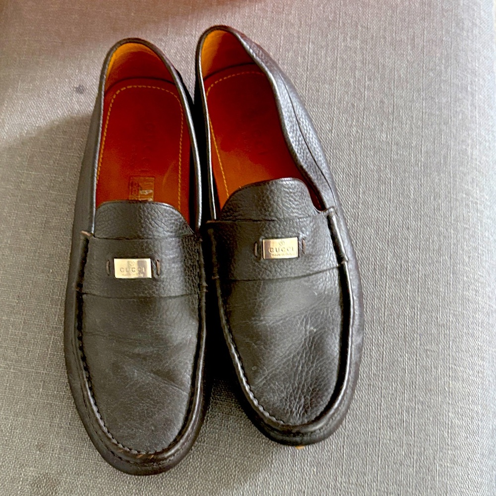 Gucci Men's Dark Brown Leather Slip-Ons